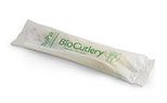 Biodegradable and compostable cutlery set: knife, fork (made from BioPlastic) and serviette