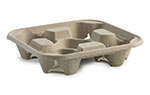Compostable recycled paper cup tray, 4-cup
